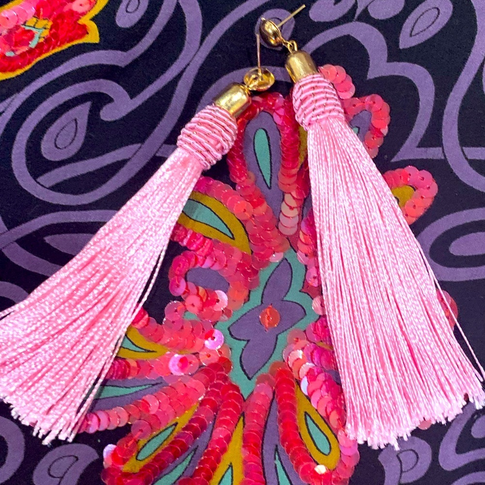 Hot Pink Tassel Earrings